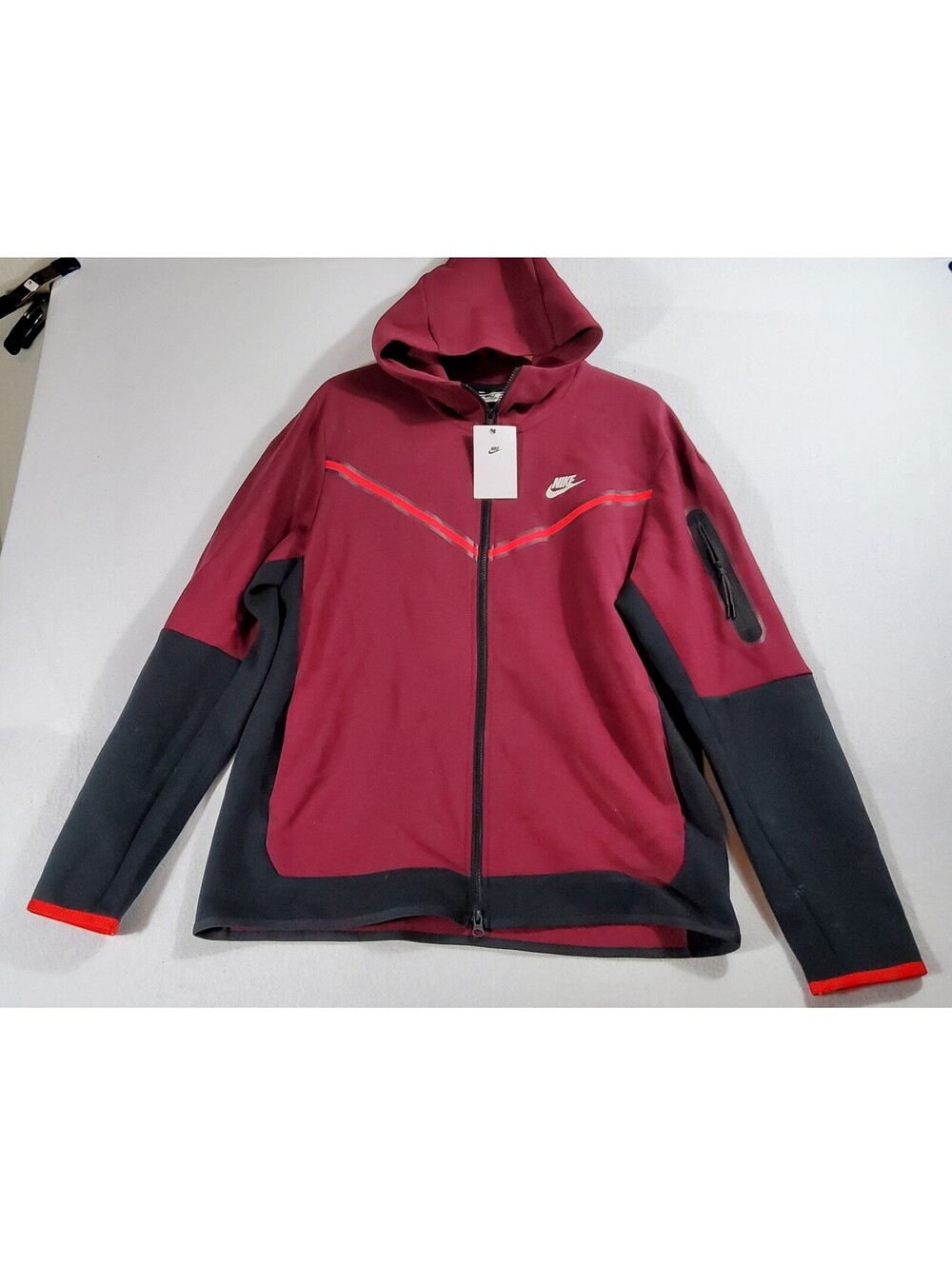 Nike Tech Fleece Full Zip Hoodie Burgundy Black Men's Large NWT